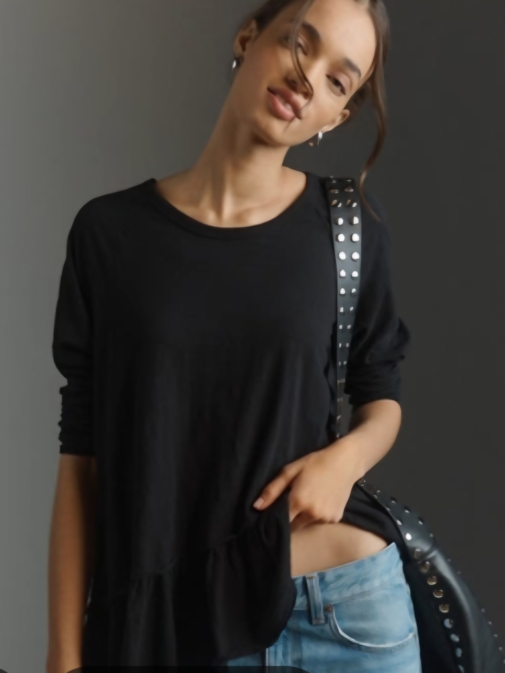 Wilt By Anthropology Black Long-Sleeve Peplum Top